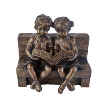 Hot sale bronze children reading book statue for decoration